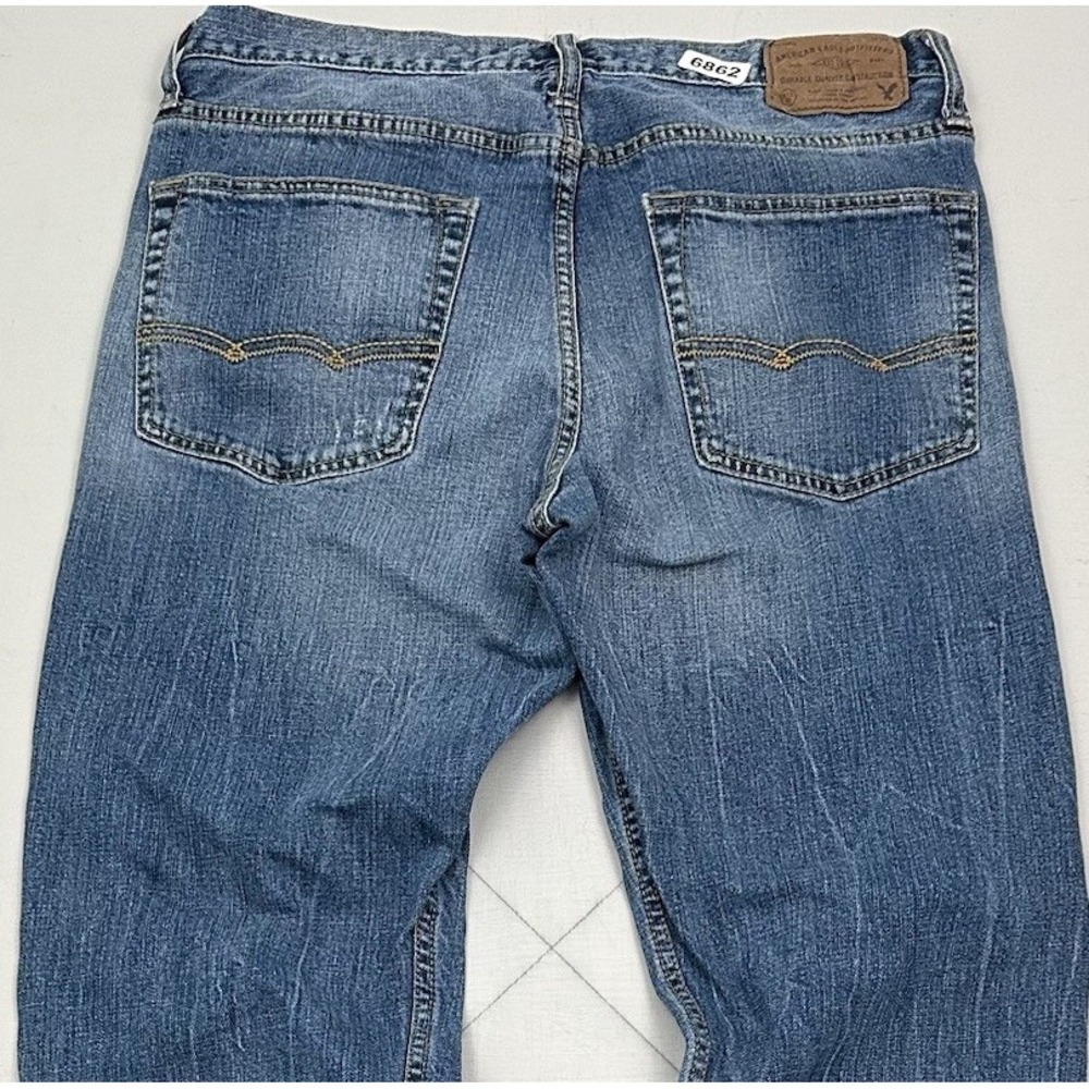 American Eagle Jeans Men 32x34 Blue Relaxed Straight Core Flex Distressed Y2K